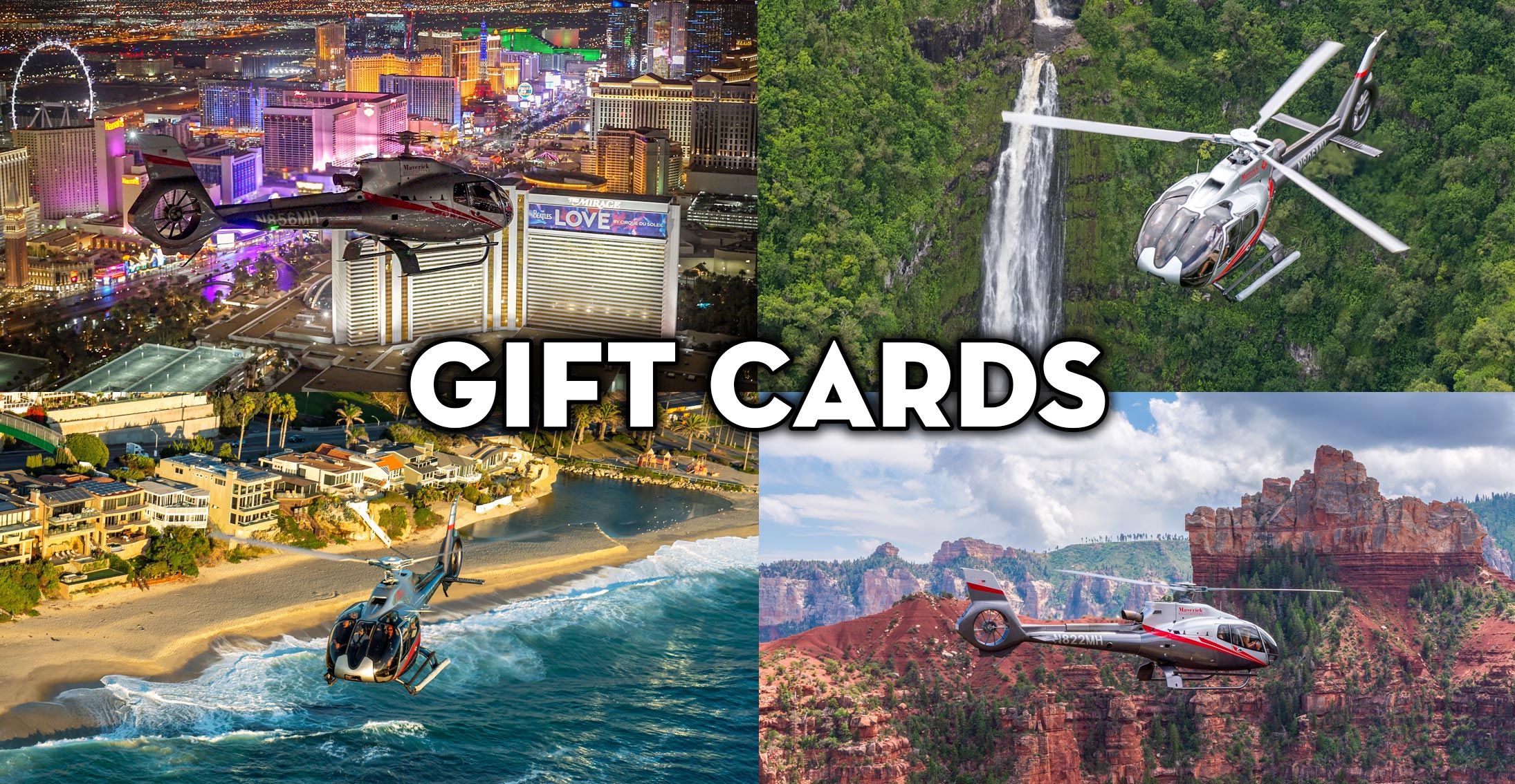 Gift cards for a Grand Canyon, Maui or Las Vegas helicopter tour