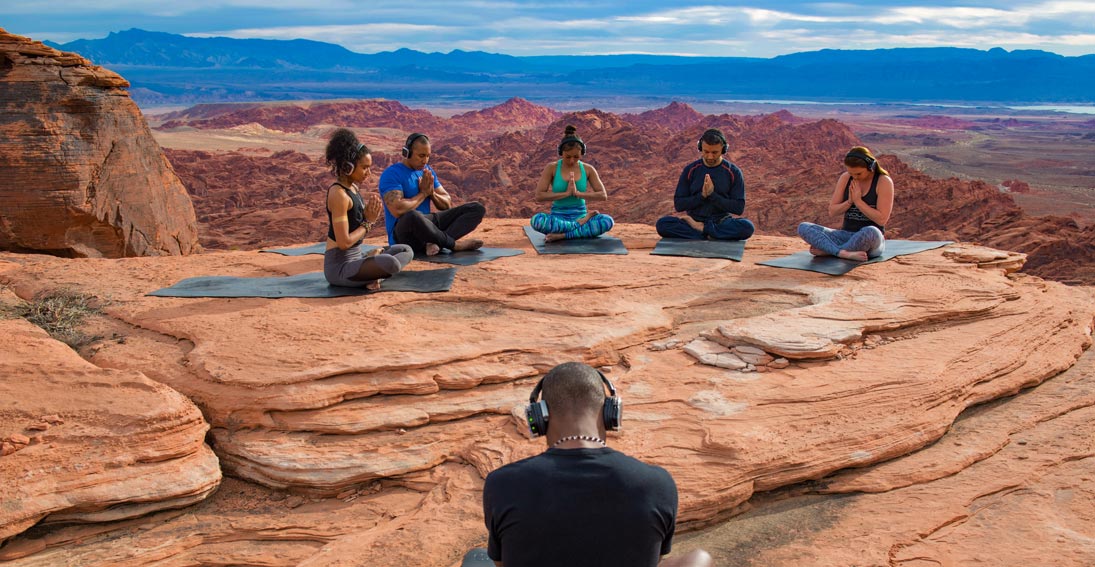 Namaste yogis an exclusive experience on top of the Valley of Fire