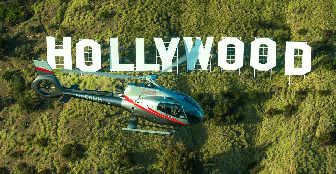 Embark on a glamorous adventure with the iconic Hollywood Sign from the heights of a helicopter.
