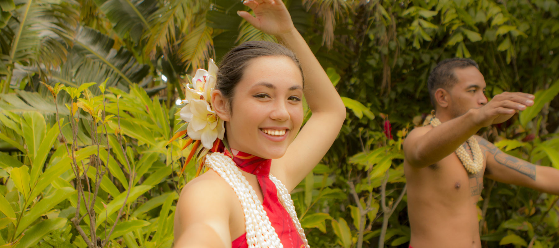 Traditional Polynesian hula dancers performing at a traditional Maui luau