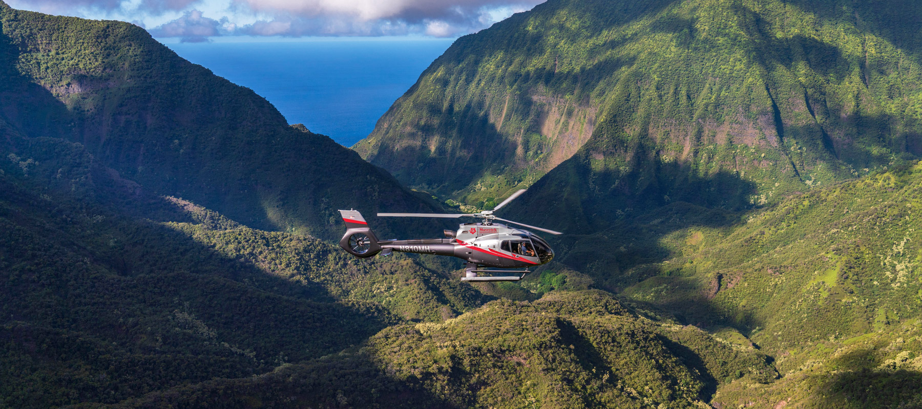 Soaring above the moutains of Molokai on a Maverick Helicopter tour