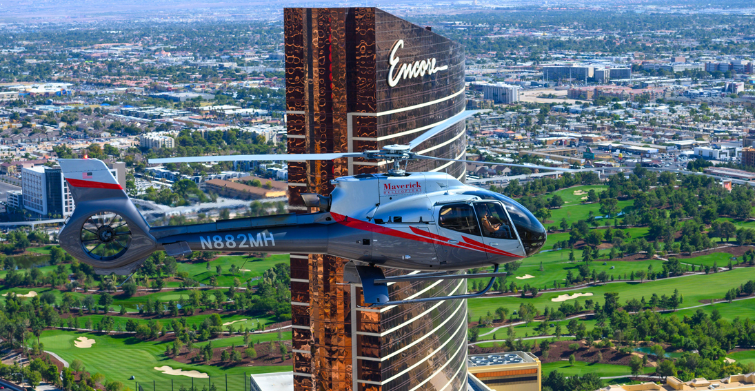 Close-up view of the Encore resort on your return from the canyon flight