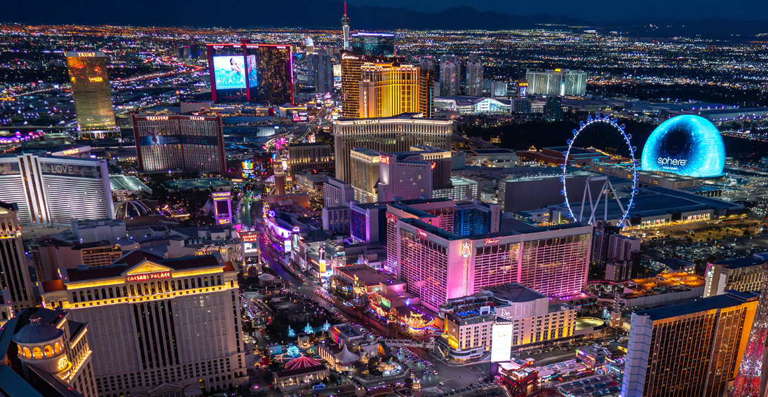 A panoramic view of the Las Vegas Strip from a luxurious Airbus helicopter