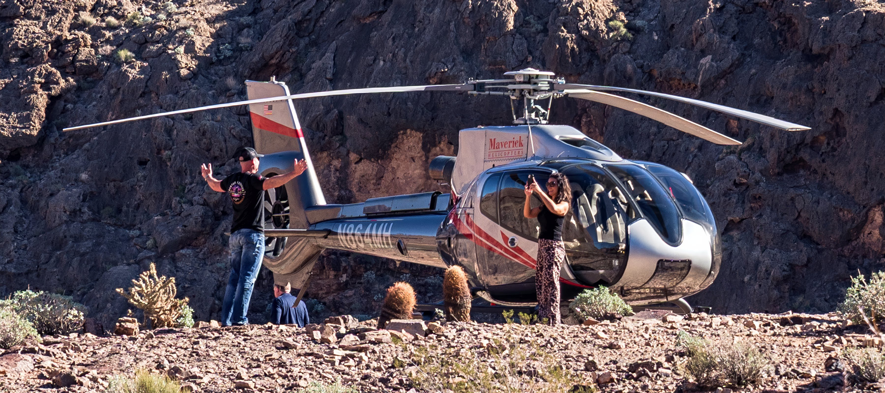 Maverick helicopter parked at our private Grand Canyon landing site