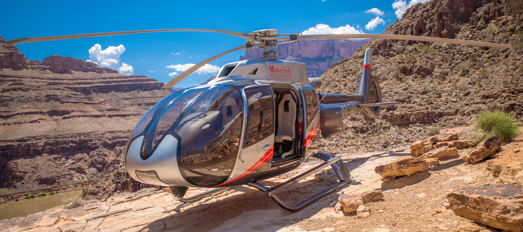 Helicopter at a private landing site in the Grand Canyon
